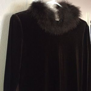 Choco Brown Velvet Maxi Formal sz6 faux fur trim